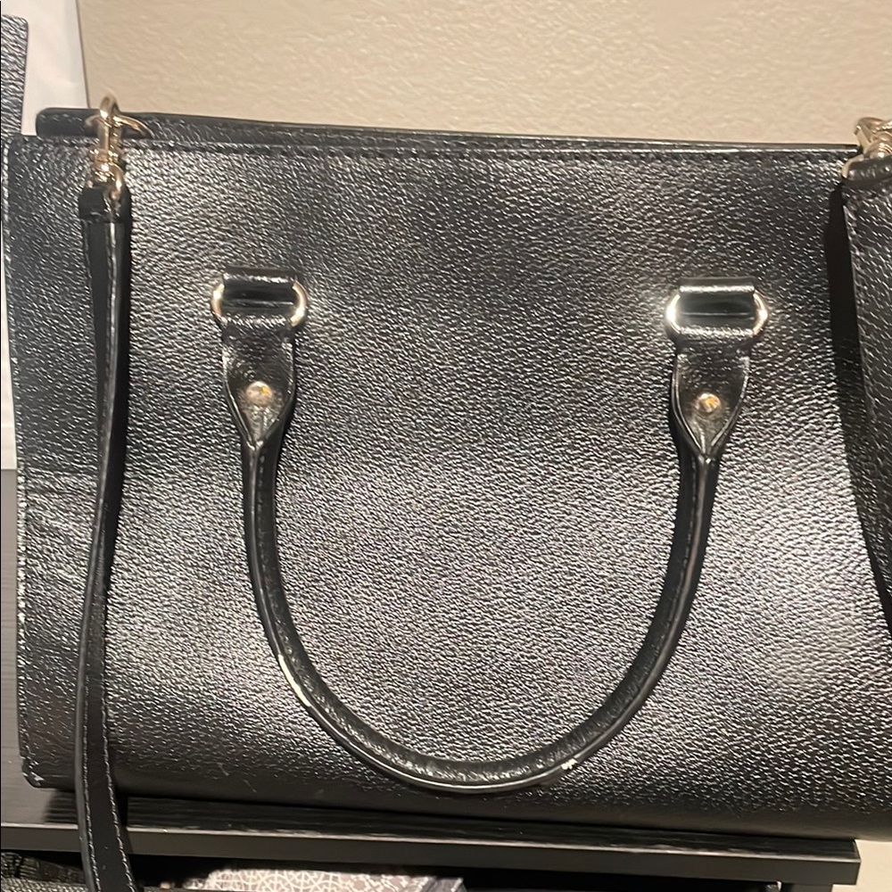 Kate Spade Black Leather Satchel with Silver Accents